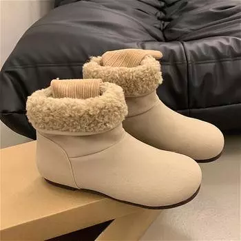 Suede Flats Women Ankle Snow Boots Plush Cotton Warm Shoes 2024 Trend Designer Brand New Winter Cozy Casual Fashion Botas Mujer 35 светло-коричневого