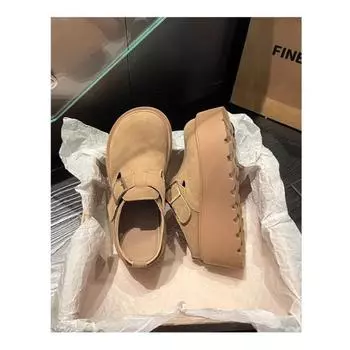 Suede fluffy drag women winter new retro muffin bottom matte thick bottom heightening outer wear warm slippers 35