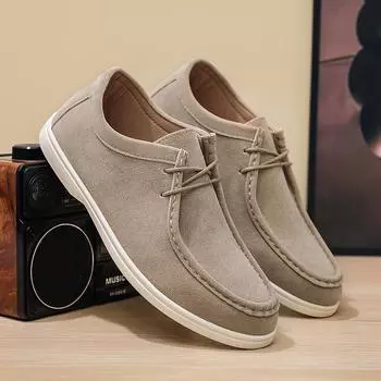 Suede Leather Casual Shoes For Man Loafers Comfortable Lightweight Soft Men s Driving Shoes Spring Autumn Lace-up Flat Shoes Man 39