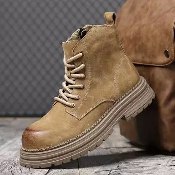 Suede Leather New Arrival Chelsea Boots Men Fashion Ankle Boot Mens Casual British Style Short Boots Retro New High-Top Shoes 38 хаки