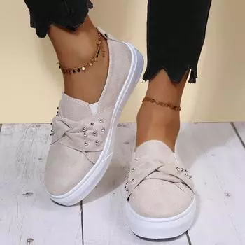 Suede Loafers Women Flat Shoes Slip on Women s Shoes Metal Bead Decoration Flats Nubuck Casual Shoe Female Moccasins Plus Size 35 чёрный