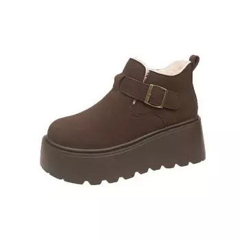 Suede Platform Women Snow Ankle Boots Short Plush Mid Heels Buckle Shoes 2025 Trend Winter New Warm Cozy Non-slip Botas De Mujer 35 коричневый