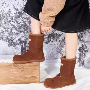 Suede Snow Boots Women s Shoes Winter Mid-calf Boots Outdoor Plus Velvet Women s Non-slip Cotton Shoes Warm Flat Women s Boots 35 чёрный