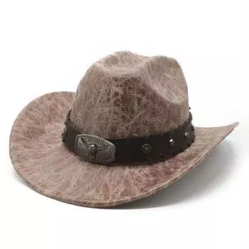 Suede Textured Western Cowboy Hat Men S And Women S Vintage Belt Big Eaves Outdoor Shade Jazz Hat M56-59cm