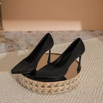 Suede waterproof table high heels women s thin heels are not tired feet shallow mouth single shoes commuter work shoes 34