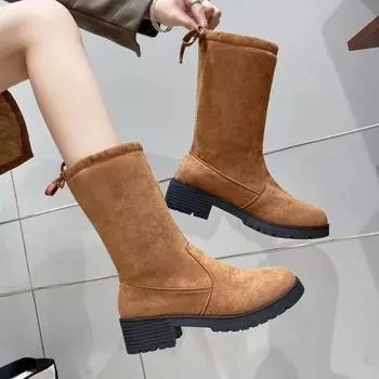 Suede Women Ankle Boots Mid Heels Shoes Snow Warm Fashion Chunky Shoes 2024 Trend Walking Casual Chelsea Winter Cozy Botas Mujer 35 чёрный