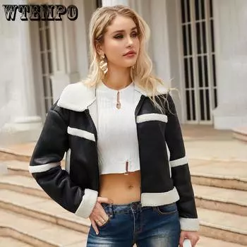 Suede Women s Fashionable Warm Cotton Clothes with Suede Fur Casual Windproof Cotton Clothes S чёрный