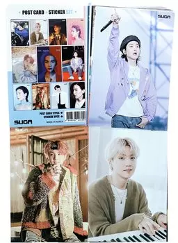 SUGA Postcard Set Postcards 3 15 Piece Set Bangtan Boys Goods (12 + Наклейки) K-POP