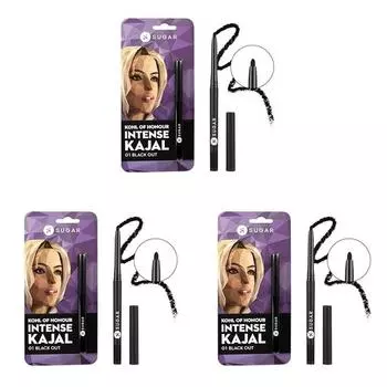 SUGAR Cosmetics Kohl of Honour Intense Matte Pencil Kajal, Lasts 12 Hrs+, Transferproof & Smudgeproof, Paraben Free, 0.25g - 01 Black Out (Pack Of 3)