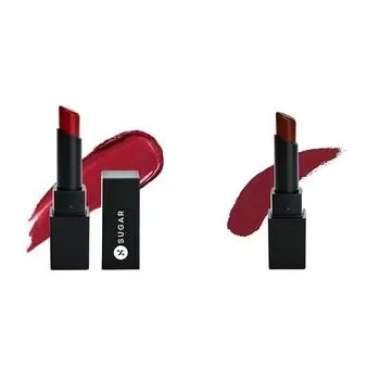 SUGAR Cosmetics - Longwear Matte Lipstick - 18 Scarlet Letter (Pure Red) - 3.5 gms - Water-Resistant & SUGAR Cosmetics - 16 Cloud Wine (Burgundy