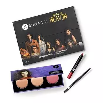 SUGAR Cosmetics Sugar X Made In Heaven Limited Edition Makeup Kit | Палитра для лица, Кайал, Помада | Набор для макияжа | Премиальный набор | Подарочный набор |, 3 шт.