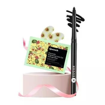 SUGAR Cosmetics X Quench Eye Combo | Включает в себя повязку для глаз и каял | Набор для ухода за кожей вокруг глаз | Упаковка из 2 шт.