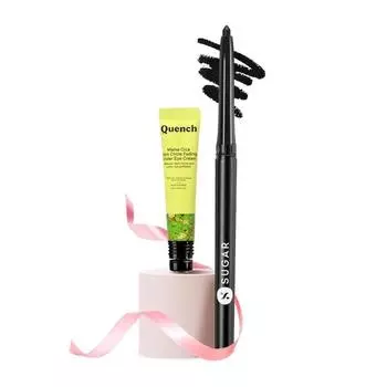SUGAR Cosmetics X Quench Eye Combo | Включает крем для век и каял | Набор для ухода за кожей вокруг глаз | Упаковка из 2 шт.