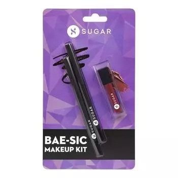 SUGAR Косметика Bae-Sic Makeup Kit | Kohl Of Honour Intense Kajal - 01 Black Out (Пакет из 2) | Мини-жидкость Smudge Me Not