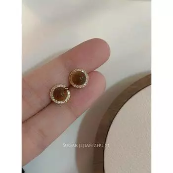 Sugar Maillard Retro Earrings for Women Tigereye Gold