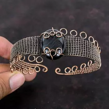 Сугилитовый медный браслет-манжета Ювелирные изделия из медной проволоки Регулируемый браслет-манжета Браслет ручной работы с драгоценными камнями Подарок для него Браслет из проволочной обмотки