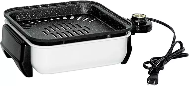 Sugiyama Metal Yakiniku Single Person 21 x Chococo Low High Power 3 Layer Marble Made in Plate, перфорированная, Yakiniku, антипригарное покрытие, 21 см, компактная, гриль, белый