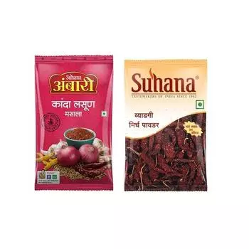 Сухана Бьяджи Чили 200 г + Амбари Канда Ласун Масала 200 г в пакетике — комбинация из 2 шт.