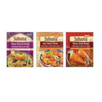 Suhana Non Veg Combo Pack из 6 штук - курица в масле 2 + смесь куриной подливки 2 + смесь курицы бирьяни 2