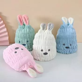 Сухая шапка для волос, супермягкая шапка с заячьими ушками, коралловый флис, микрофибра, детская протирка для волос в форме кролика, полотенце, обертка для ежедневного использования розовый