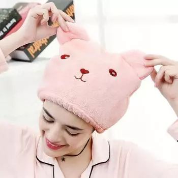 Сухая шапочка для волос для женщин, быстросохнущая, впитывающая, плотная, из микрофибры, полотенце для головы, корейская, милая, с вышитым медведем, шапочка для душа, полотенце