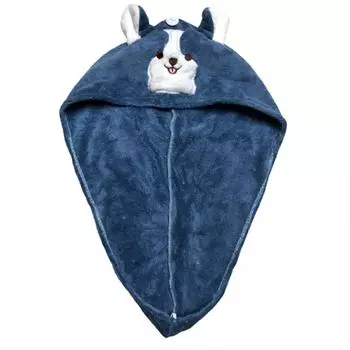 Сухая шапочка для волос, впитывающая, быстросохнущая, повязка на голову, полотенце для вытирания волос, утолщенная шапочка для душа с рисунком из мультфильма One Size темно-синий