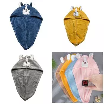 Сухая шапочка для волос, впитывающая, быстросохнущая, повязка на голову, полотенце для вытирания волос, утолщенная шапочка для душа с рисунком из мультфильма One Size темно-синий