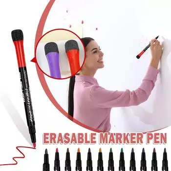 Сухие маркеры для белой доски, цветные тонкие стираемые маркеры с ластиком для дома и школы, блестящие, 30 мл, жидкость One Size