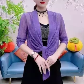 Сухой цветной длинный кардиган большого размера, блузка, однотонный, повседневный, свободный, с быстрым рукавом, быстросохнущий, тонкий, прозрачный, открытый 2XL фиолетовый