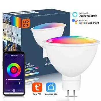 Suidhome Smart LED Bulb WIFI Connect GU5.3/MR16 DC12V Mini Spotlight 5W Lamp Work with Alexa Google Home RGBCW Color Change 5w