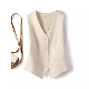 Suit Vest Women s Vest 2025 Spring Wear New Top Silm Sleeveless Waistcoat Short Elegant Bandage Dress Vest Beige four-grain buckle S (44.00 kg-50.00 kg