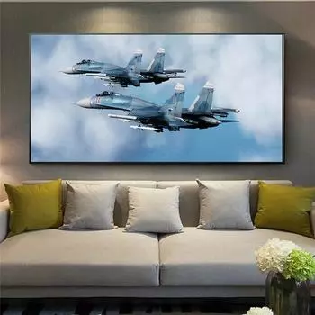Sukhogo Aircraft Su 27sm3 Flanker Fighter Холст Картина Плакаты и принты Настенное искусство для гостиной Домашнее декоративное без рамы 20x40cm Unframed