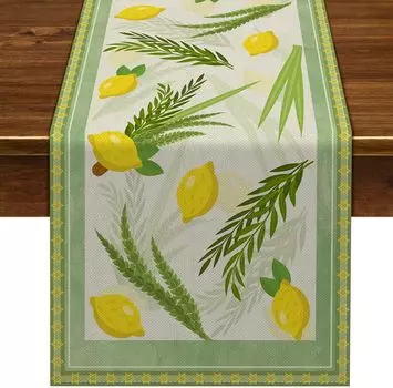 Sukkah Linen Table Runners Jewish Home Party Supply Sukkot Decoration Etrog Lulav Decor Washable Kitchen Dining Room Table Decor 150x33cm 59x13inch