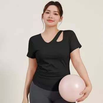 Суккулентная XL Девушка Пухленькая Плюс Сайз Одежда для Йоги Женский Топ-бюстье Спортивная Одежда для Бега Тренировок Футболка Летняя С коротким рукавом Black 3XL Recommended 80.00 kg-90.00 kg