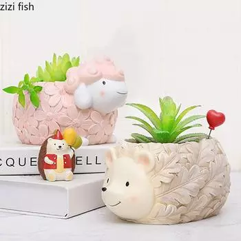 Суккулентные горшки для растений в форме мультяшных животных из смолы, цветочные горшки, украшения для балкона, домашний рабочий стол, горшок для цветов, аксессуары для растений