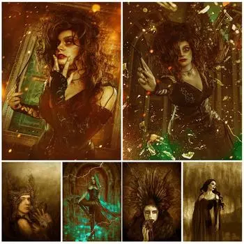 Сумасшедшая темная ведьма, Дьявол в зеркале Ретро настенная живопись маслом Кровожадная ведьма Искусство 21cm30cm NoFrame