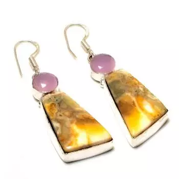 Сумасшедшие кружевные серьги с агатом и розовым халцедоном, подарочные ювелирные изделия, 2,08 дюйма