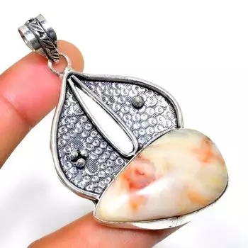 Сумасшедший кружевной агат, драгоценный камень 925, посеребренный ювелирный кулон ручной работы 2,46 дюйма 2.46 белый