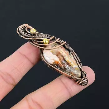 Сумасшедший кружевной агат, драгоценный камень, чистая медная проволока, обернутая подвеской ручной работы, ювелирное изделие для подарка 2.76 Inches розовый