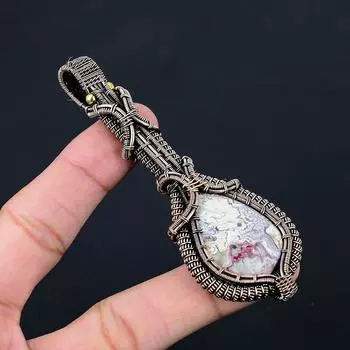 Сумасшедший кружевной агат, драгоценный камень, чистая медная проволока, обернутая подвеской ручной работы, ювелирные изделия 3.94 Inches серый