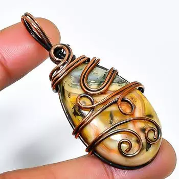 Сумасшедший кружевной агат, драгоценный камень, кулон ручной работы из медной проволоки, ювелирное изделие 2,17 дюйма 2.17 белый