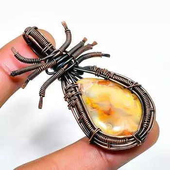 Сумасшедший кружевной агат, драгоценный камень, кулон ручной работы из медной проволоки, ювелирное изделие 2,17 дюйма 2.17 белый