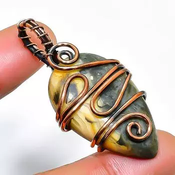 Сумасшедший кружевной агат, драгоценный камень, кулон ручной работы из медной проволоки, ювелирное изделие 1,77 дюйма 1.77 белый