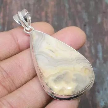 Сумасшедший кружевной агат, драгоценный камень, стерлинговое серебро 925 пробы, удивительный ювелирный кулон ручной работы 2.36 Inches жёлтый