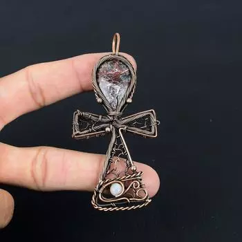 Сумасшедший кружевной агат и лунный камень, драгоценный камень, кулон ручной работы из чистой медной проволоки, свадебные украшения