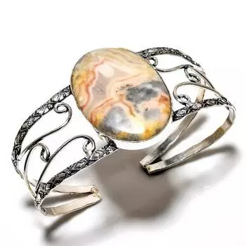 Сумасшедший кружевной агатовый драгоценный камень 925 посеребренный браслет-манжета ручной работы