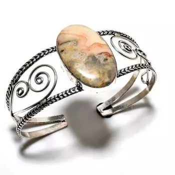 Сумасшедший кружевной агатовый драгоценный камень 925 посеребренный браслет-манжета ручной работы