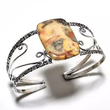 Сумасшедший кружевной агатовый драгоценный камень 925 посеребренный браслет-манжета ручной работы