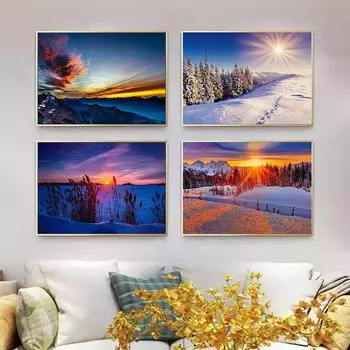 Сумерки, снег, сцены, постеры и принты, настенная живопись на холсте, пейзажные украшения, фотографии для гостиной, современный домашний декор HD 21cm30cm NoFrame
