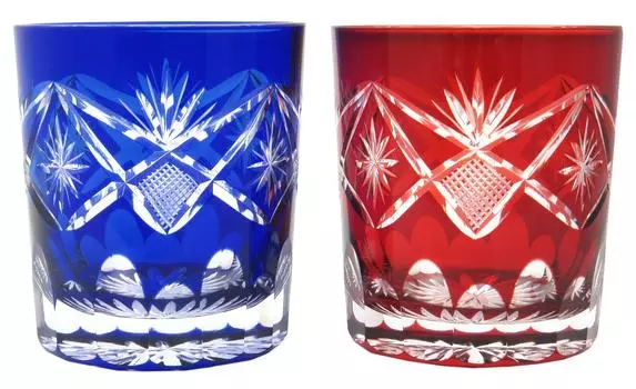 Sumida Edo Kirikokan Old Glass Pair Glow and Fish TO-401-402 Red